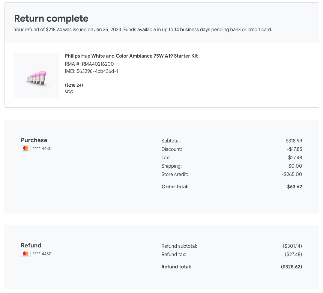 GStore's refund summary